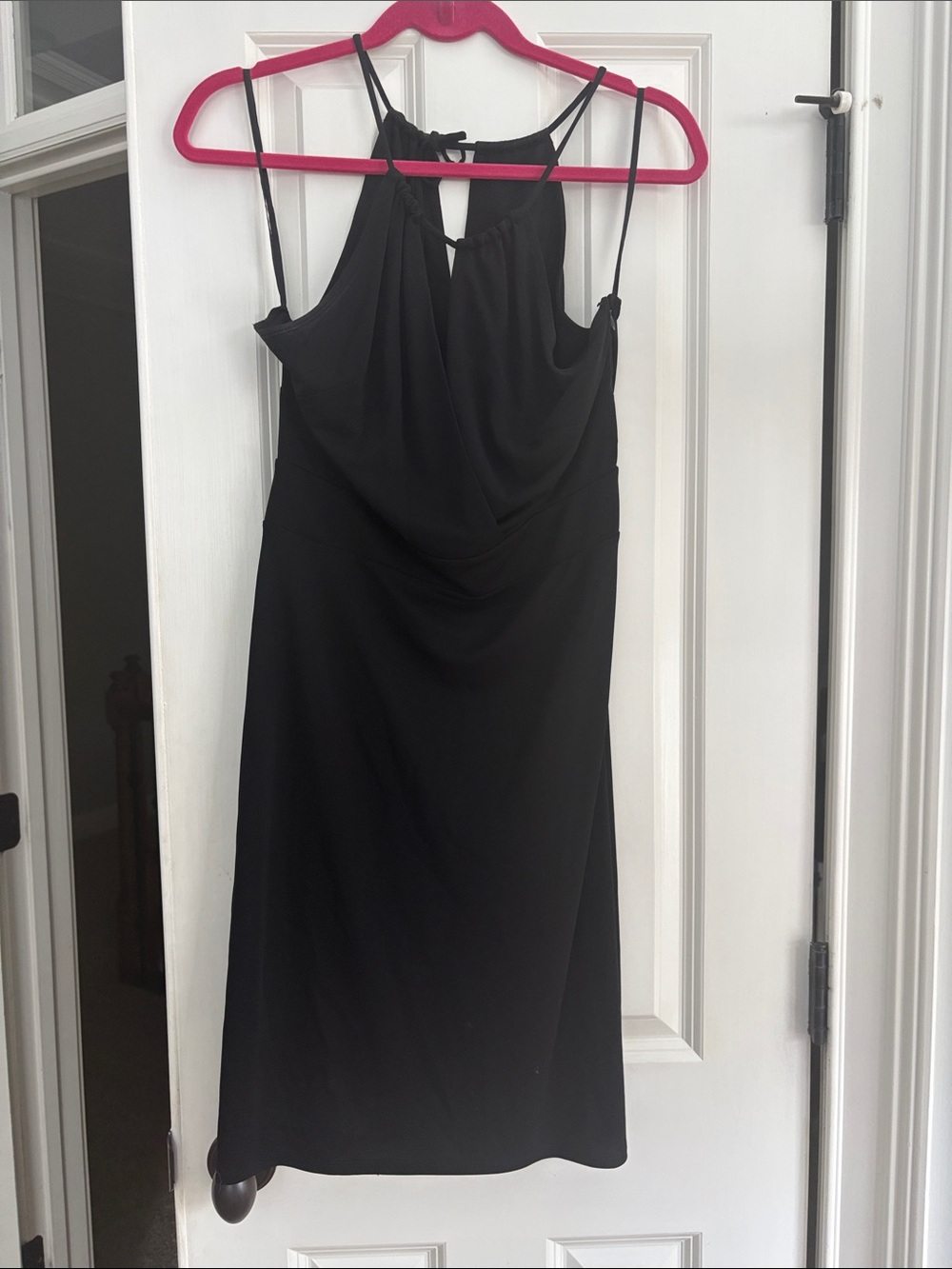 LOFT Black Sleeveless Mini Dress with tie neck details